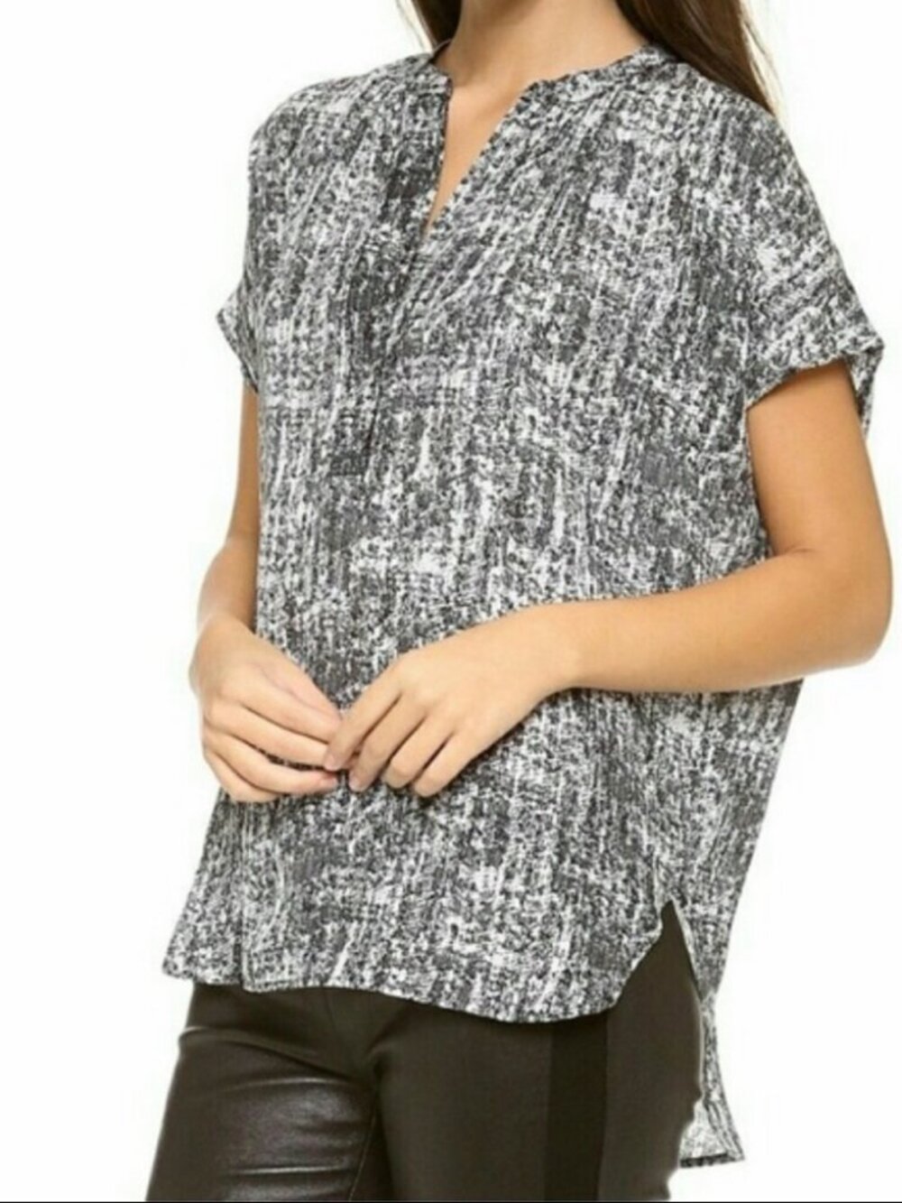 Vince Black & White "POP-OVER" Short Sleeve Blouse